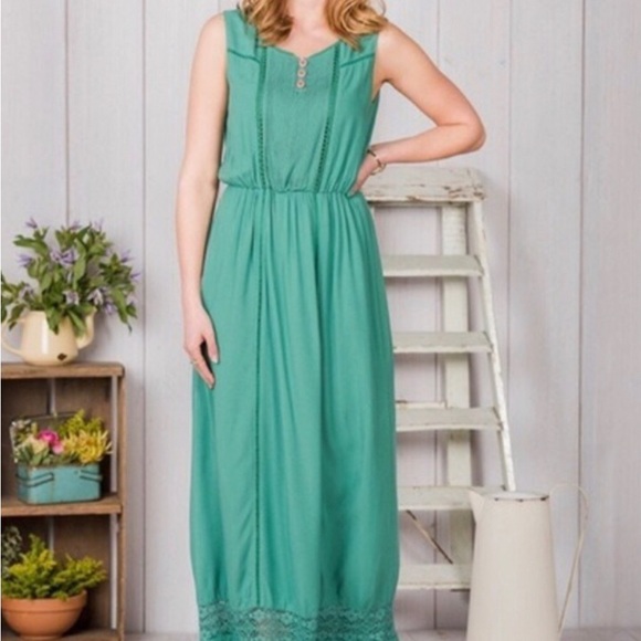 Matilda Jane Women’s Green Large Down In The Valley Sleeveless Lace Maxi Dress - Picture 1 of 7